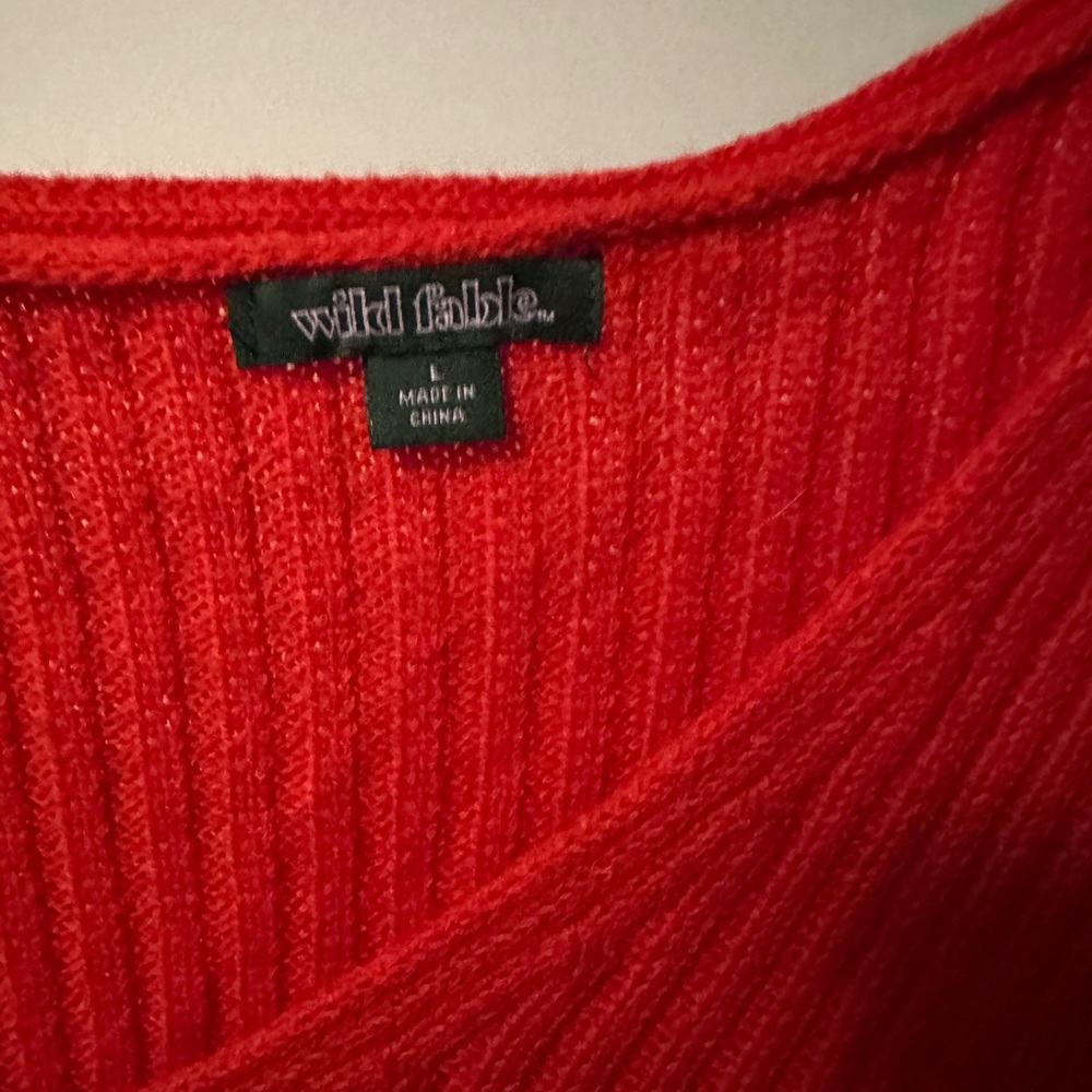 Red V-Neck Ribbed Cropped Sweater - Picture 2 of 3